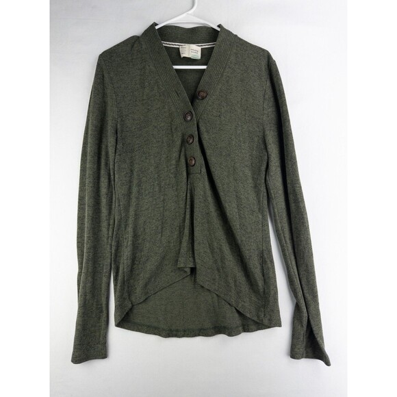 Saturday Sunday By Anthropologie Sweater Womens M Green Knit Button Up V Neck - Picture 1 of 7
